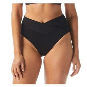 J. Crew Bikini Bottoms Black Ribbed Cross-Front Cheeky BE812 NWT Size S